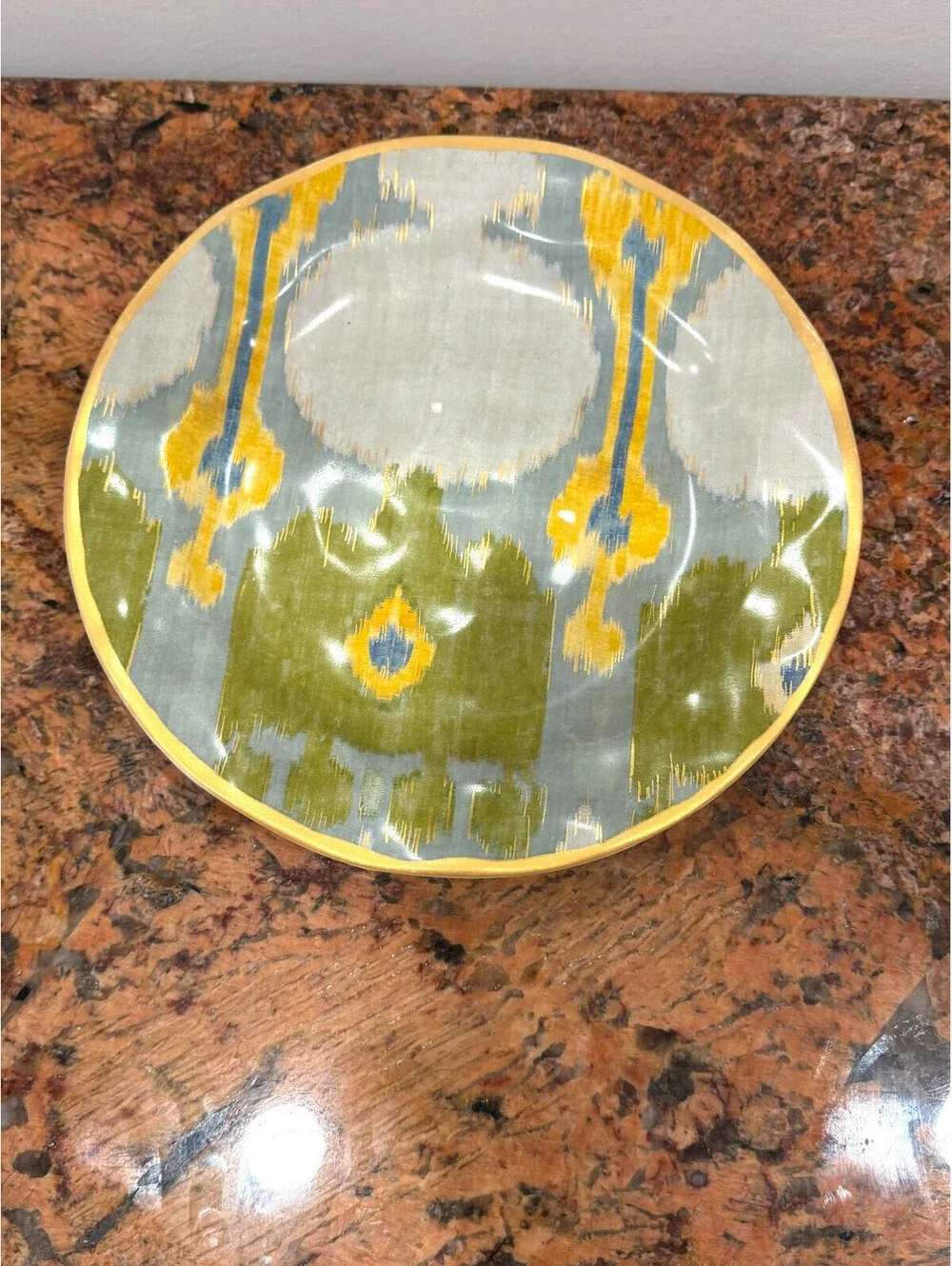 Pottery Barn Ikat Salad Plate Gold Rim